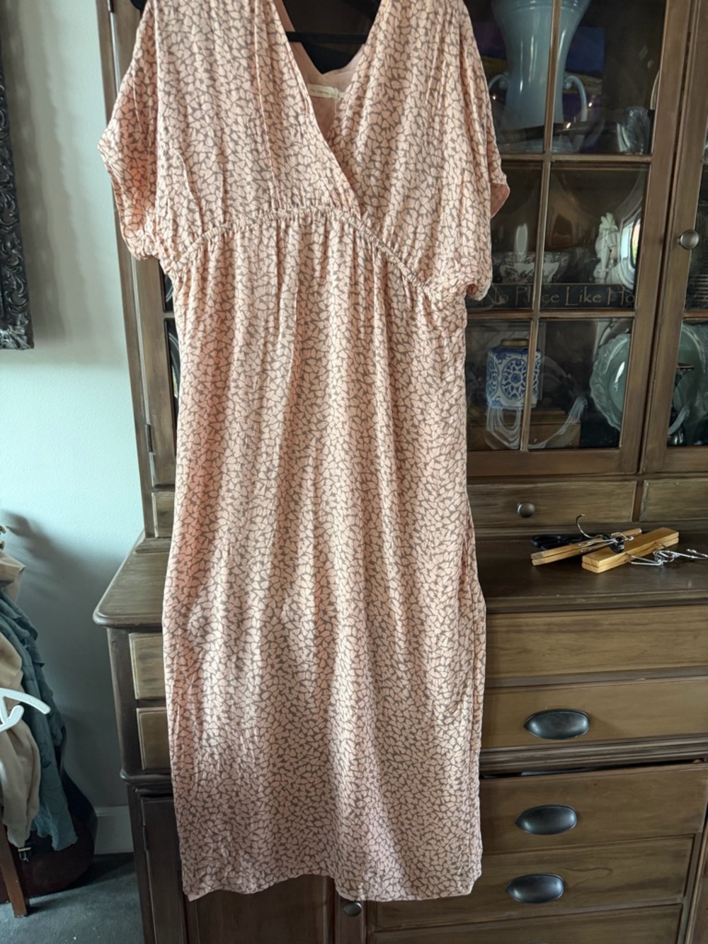 Women's Peach Printed  Midi Dress